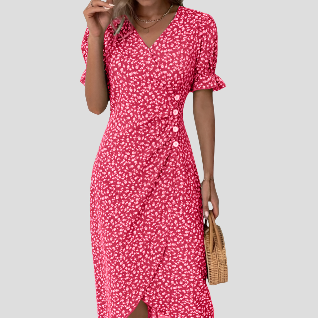 Glevato | Women's Wrap Midi Dress with Floral Print