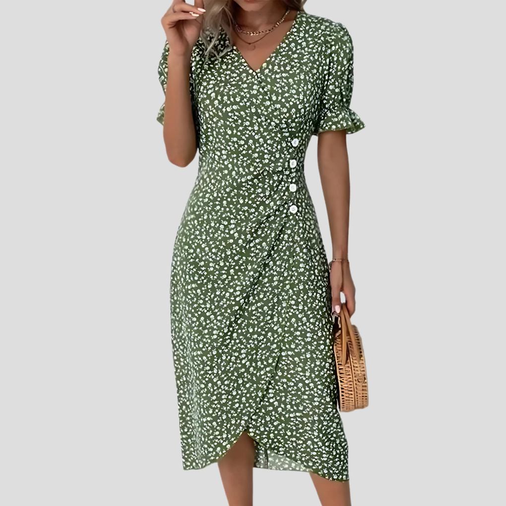Glevato | Women's Wrap Midi Dress with Floral Print