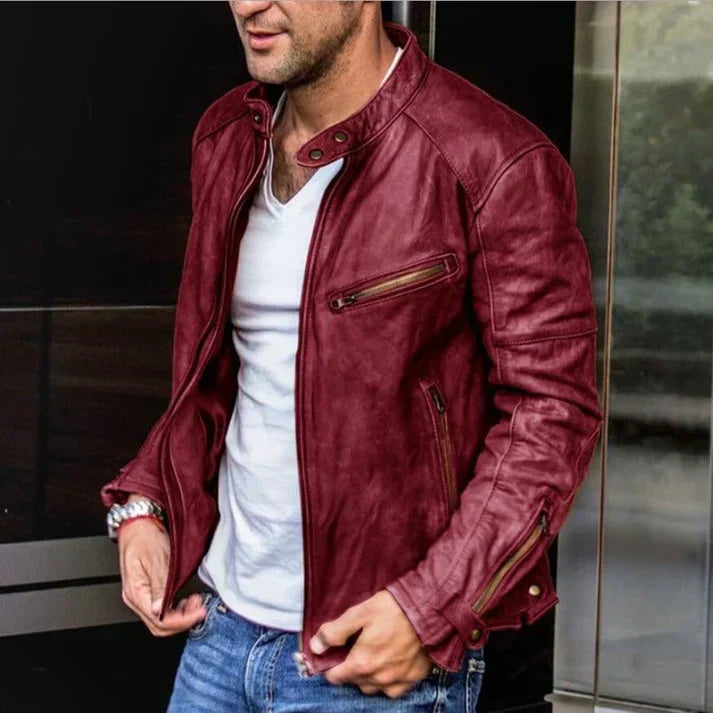 High quality leather biker jacket for men