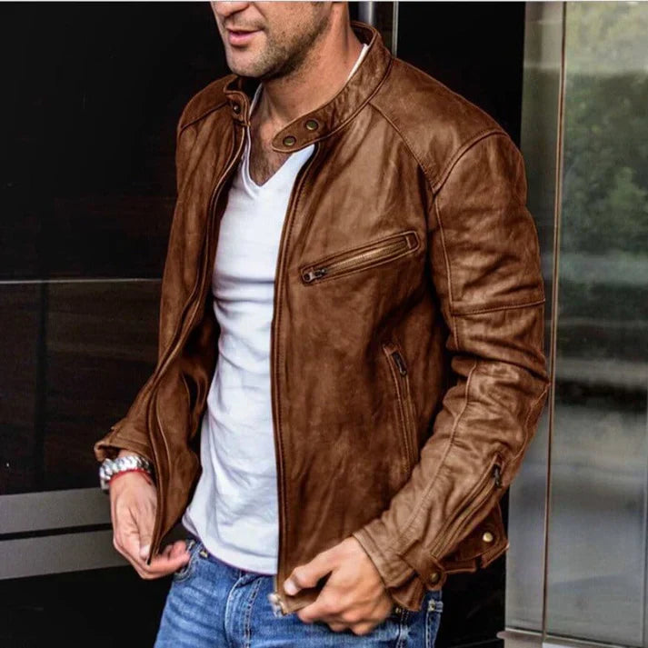 High quality leather biker jacket for men