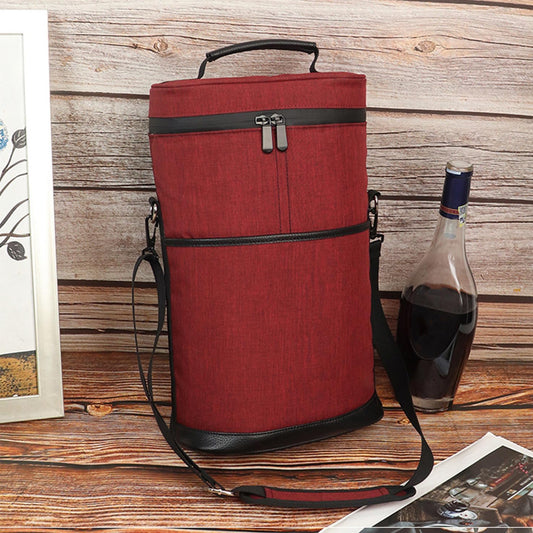 Insulated 2-Bottle Wine Cooler Tote Bag with Adjustable Strap