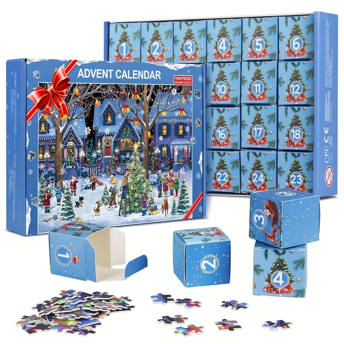 Kalendarz adwentowy puzzle Nowoczesne miasteczko świąteczne