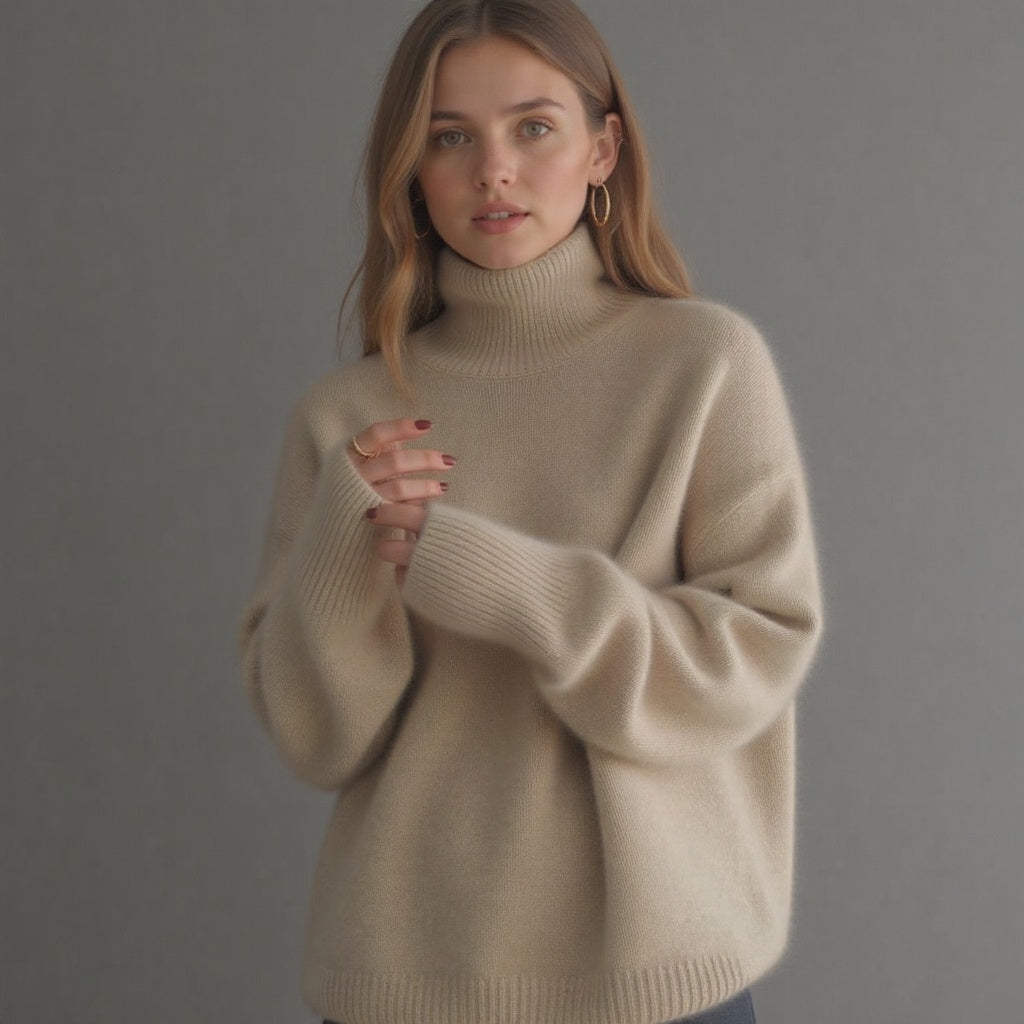 Kaszmirowy sweter z golfem oversize – miękki, ciepły i elegancki