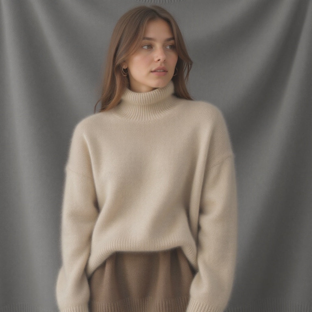 Kaszmirowy sweter z golfem oversize – miękki, ciepły i elegancki
