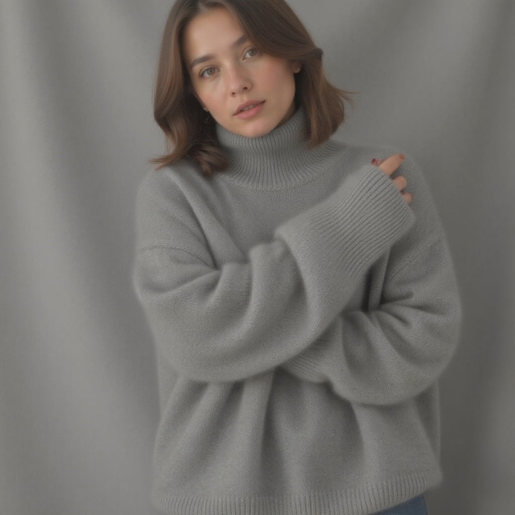 Kaszmirowy sweter z golfem oversize – miękki, ciepły i elegancki