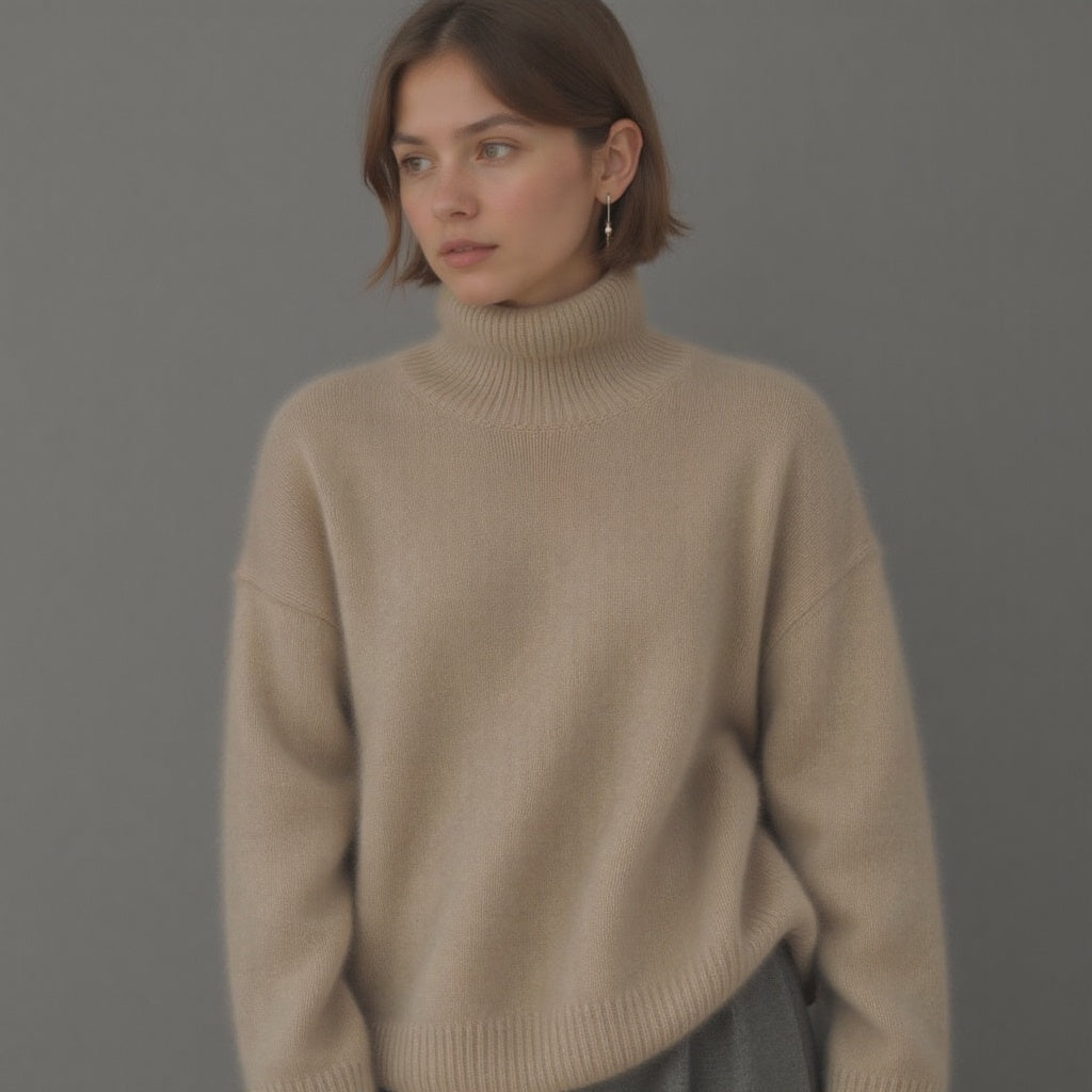 Kaszmirowy sweter z golfem oversize – miękki, ciepły i elegancki