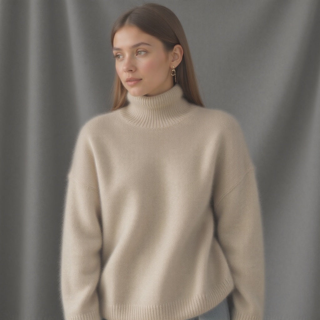 Kaszmirowy sweter z golfem oversize – miękki, ciepły i elegancki