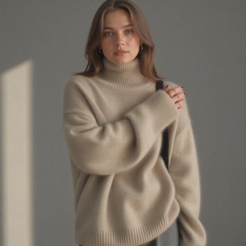 Kaszmirowy sweter z golfem oversize – miękki, ciepły i elegancki
