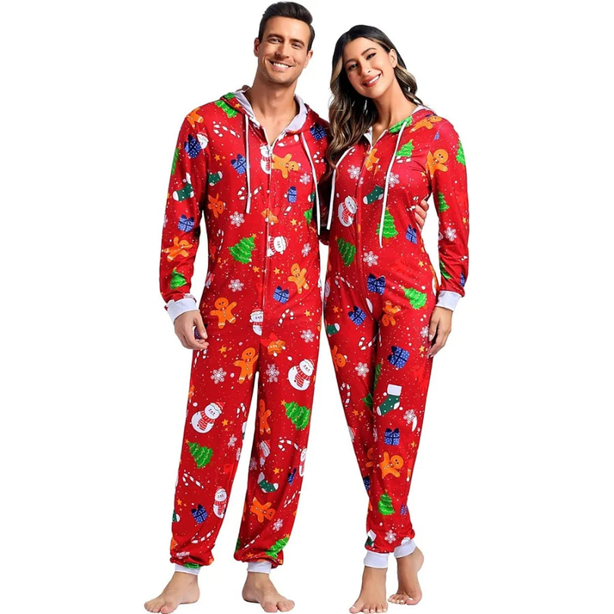 Kombinezon Onesie dla dorosłych - świąteczny zestaw dla par z zamkiem błyskawicznym