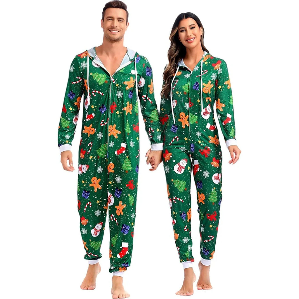 Kombinezon Onesie dla dorosłych - świąteczny zestaw dla par z zamkiem błyskawicznym