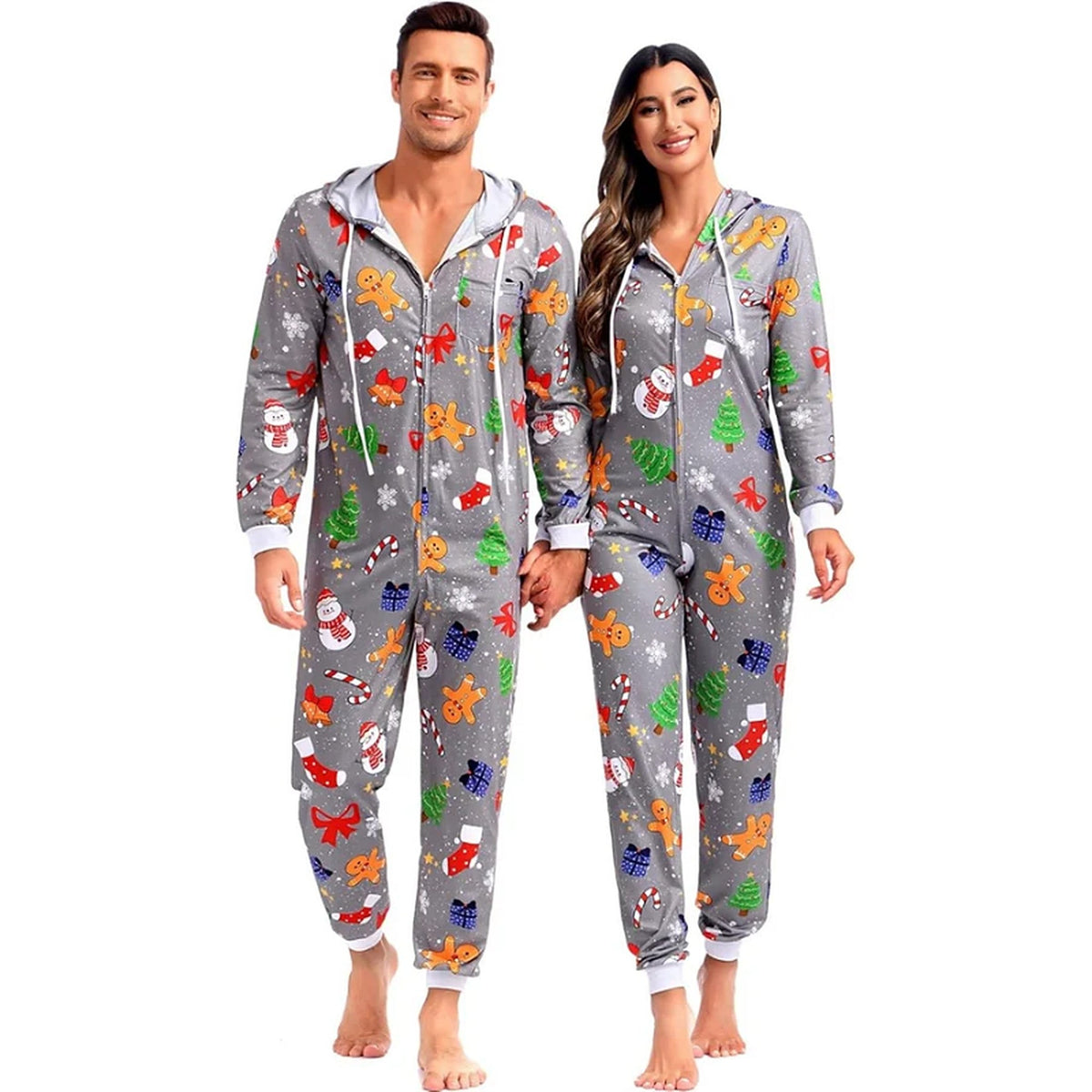 Kombinezon Onesie dla dorosłych - świąteczny zestaw dla par z zamkiem błyskawicznym