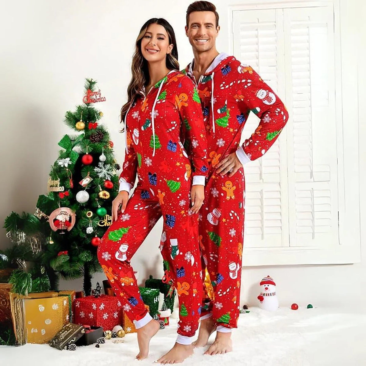 Kombinezon Onesie dla dorosłych - świąteczny zestaw dla par z zamkiem błyskawicznym