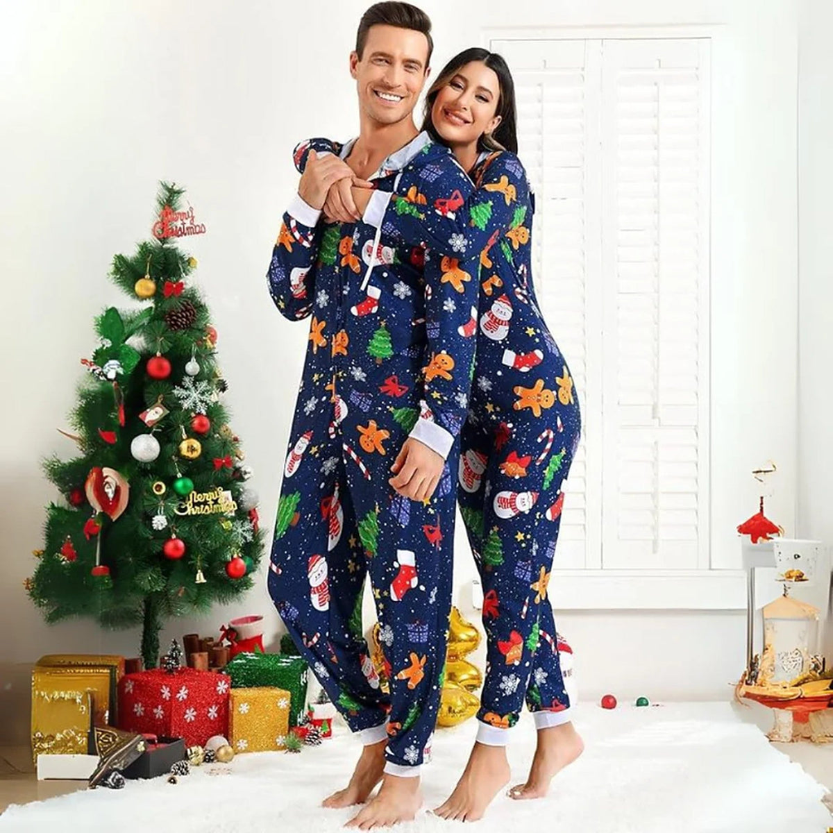 Kombinezon Onesie dla dorosłych - świąteczny zestaw dla par z zamkiem błyskawicznym