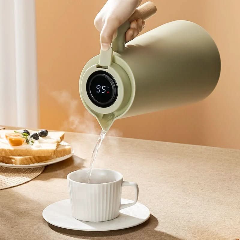 LATTEA THERMO – Double-walled Thermos Flask with Temperature Display and Wooden Handle