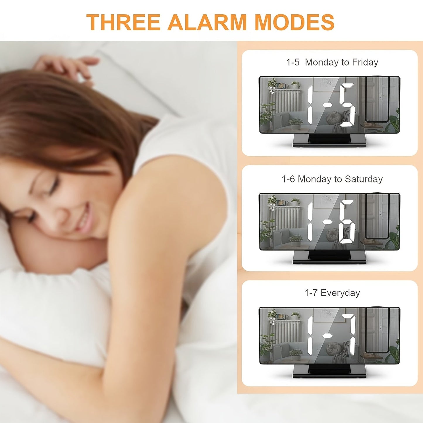 LED Projection Alarm Clock with 180° Adjustable Projection – Clear Display and Snooze Function for Bedroom or Office