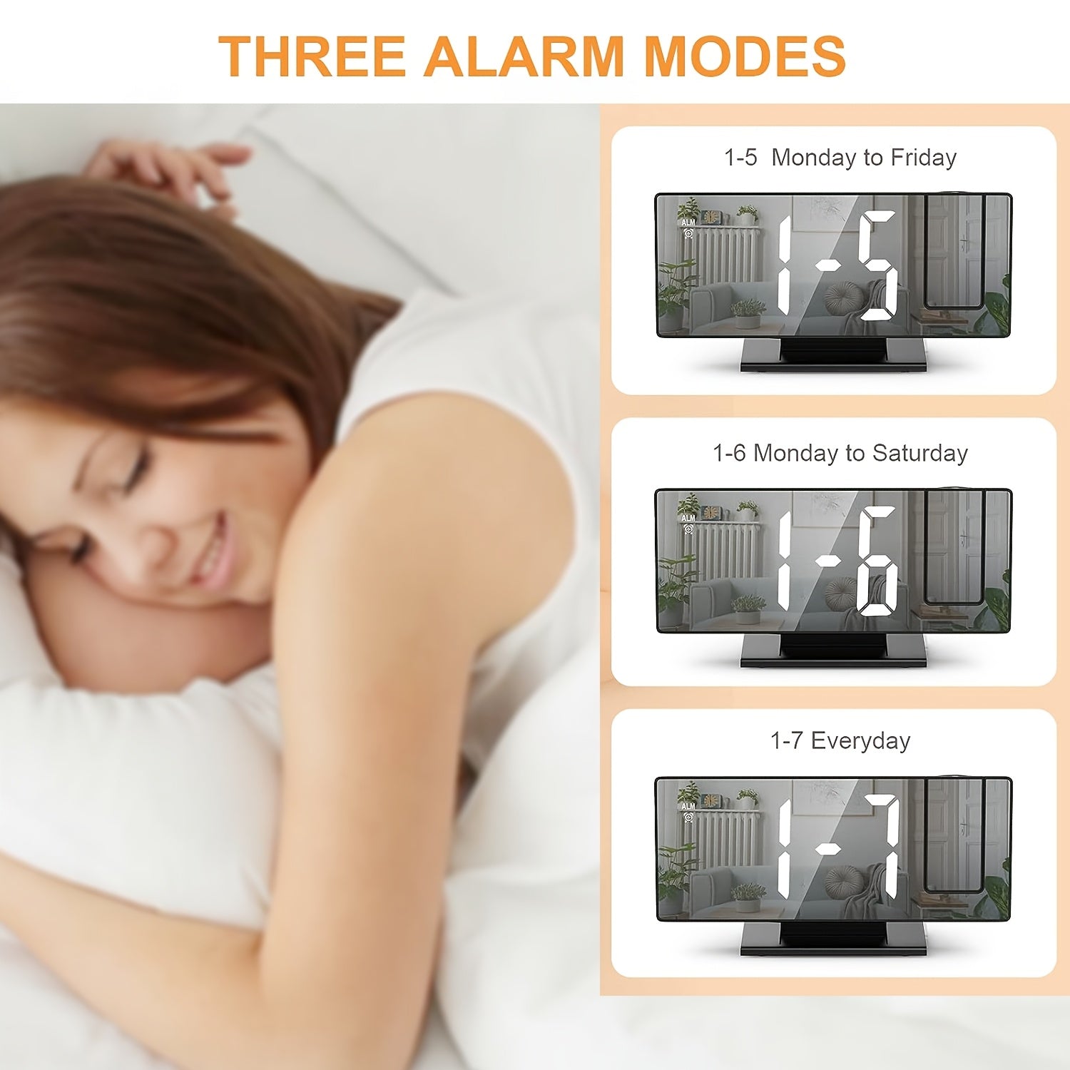LED Projection Alarm Clock with 180° Adjustable Projection – Clear Display and Snooze Function for Bedroom or Office
