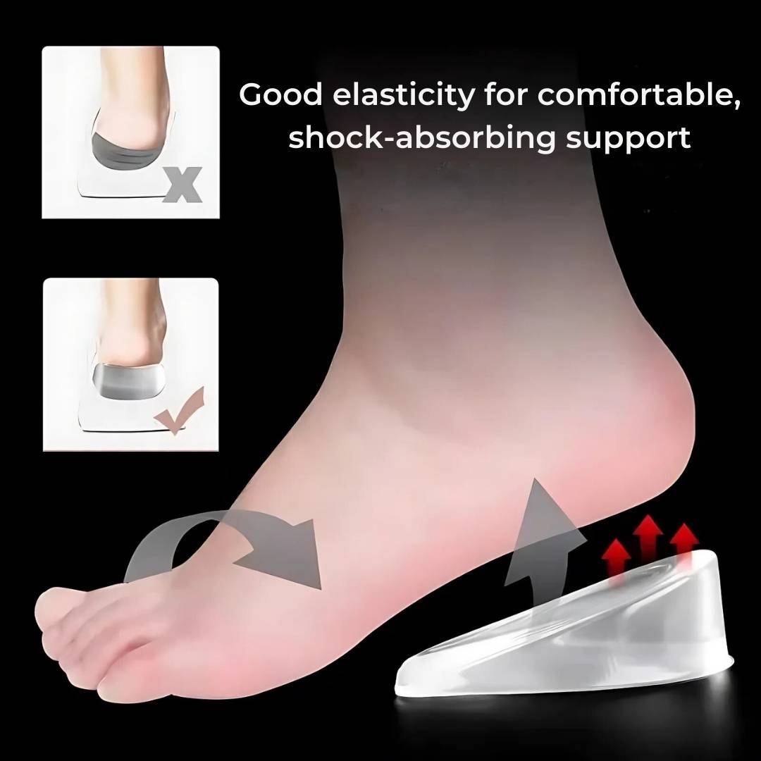 LiftComfort Silicone Gel Heel Lifting Inserts | Height Increase - Pain Relief for Plantar Fasciitis - Shock Absorption - Better Posture Glevato