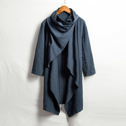 Lniana peleryna unisex z kapturem – swobodny styl