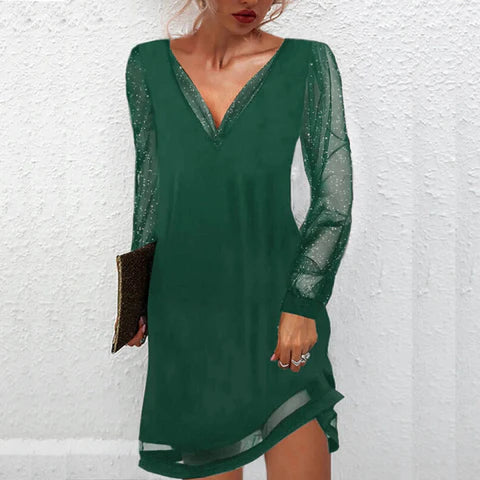 Matilde - Elegant Midi Dress with V-Neck and Lace Details