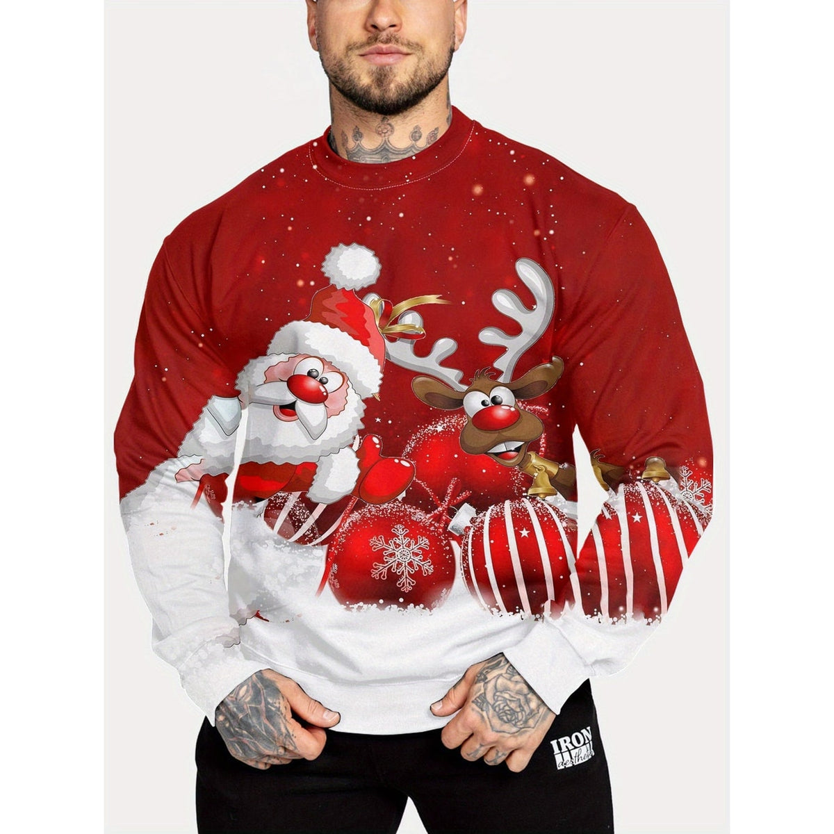 Męska bluza świąteczna z okrągłym dekoltem i długim rękawem ze świątecznym nadrukiem