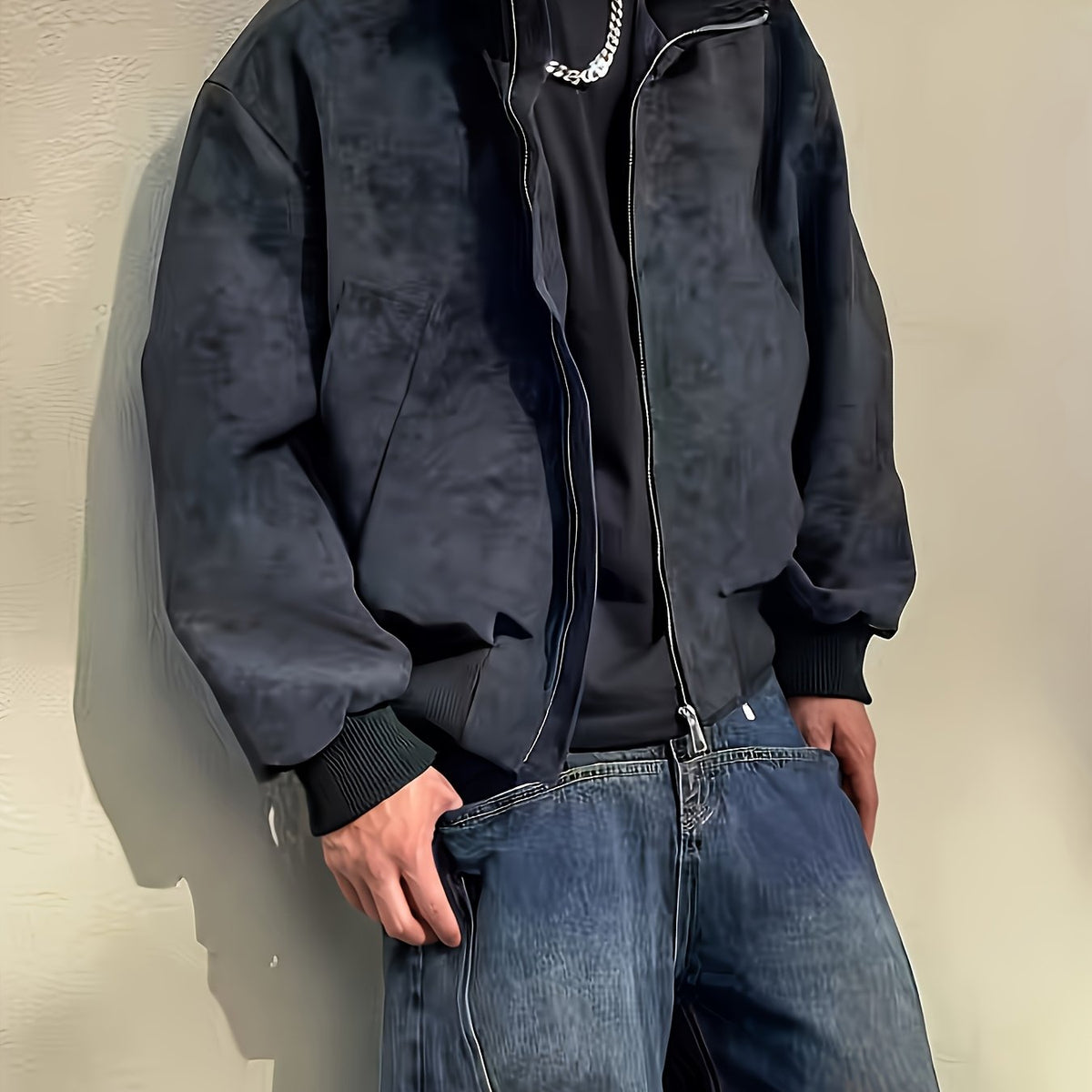 Męska kurtka bomberka ze stójką zapinana na zamek w stylu streetwear casual