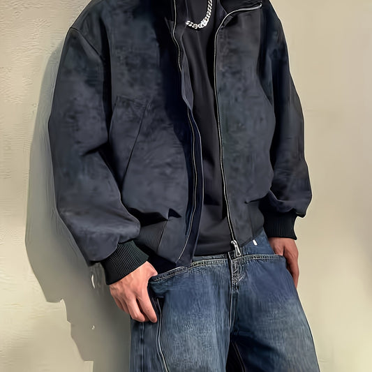 Męska kurtka bomberka ze stójką zapinana na zamek w stylu streetwear casual