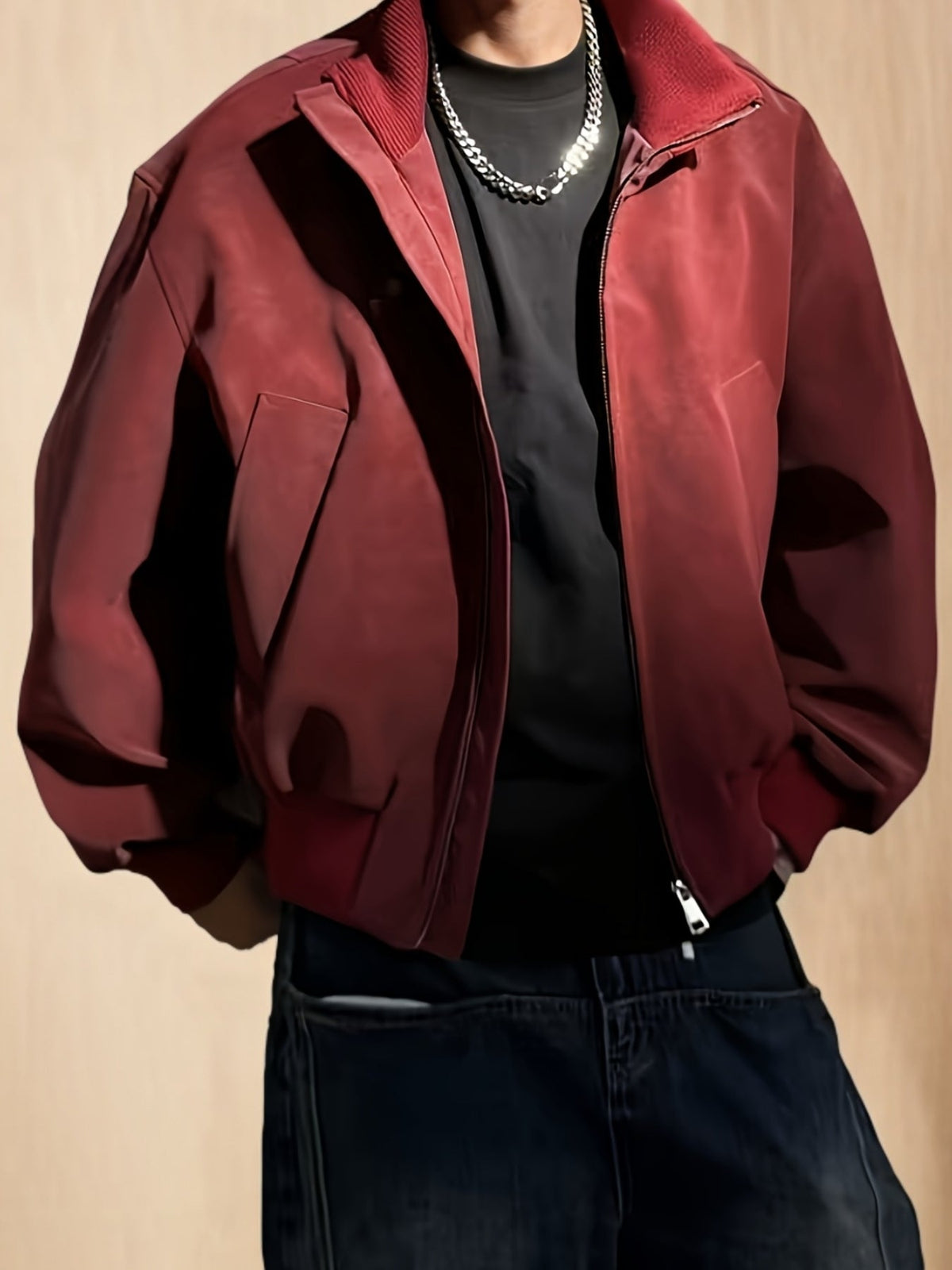 Męska kurtka bomberka ze stójką zapinana na zamek w stylu streetwear casual