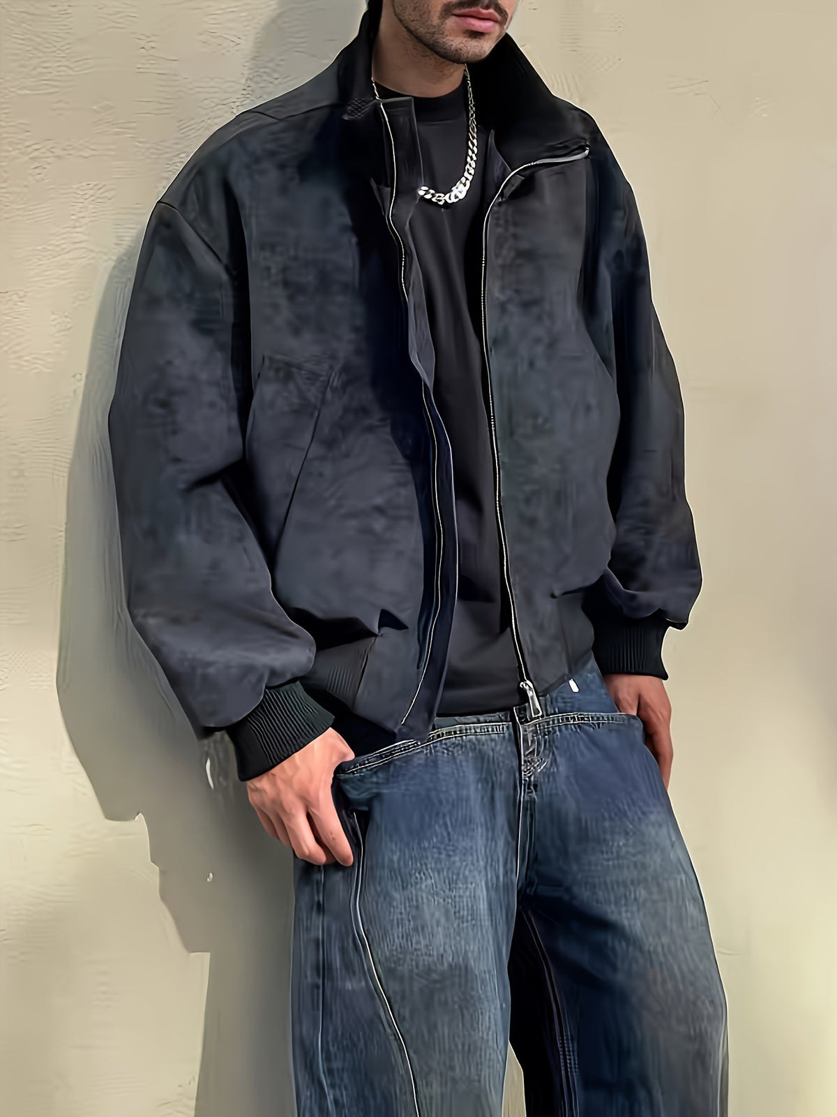Męska kurtka bomberka ze stójką zapinana na zamek w stylu streetwear casual