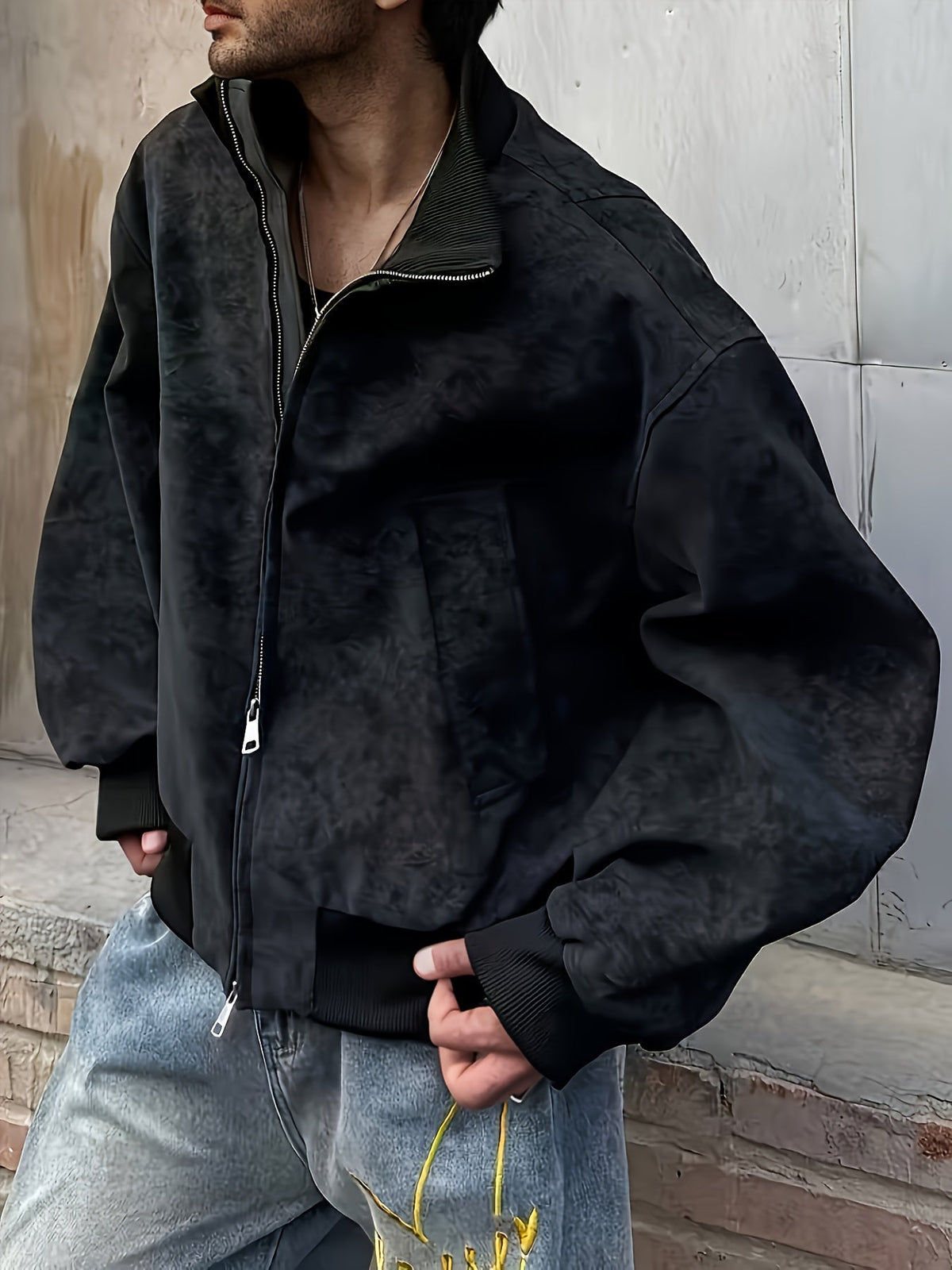 Męska kurtka bomberka ze stójką zapinana na zamek w stylu streetwear casual