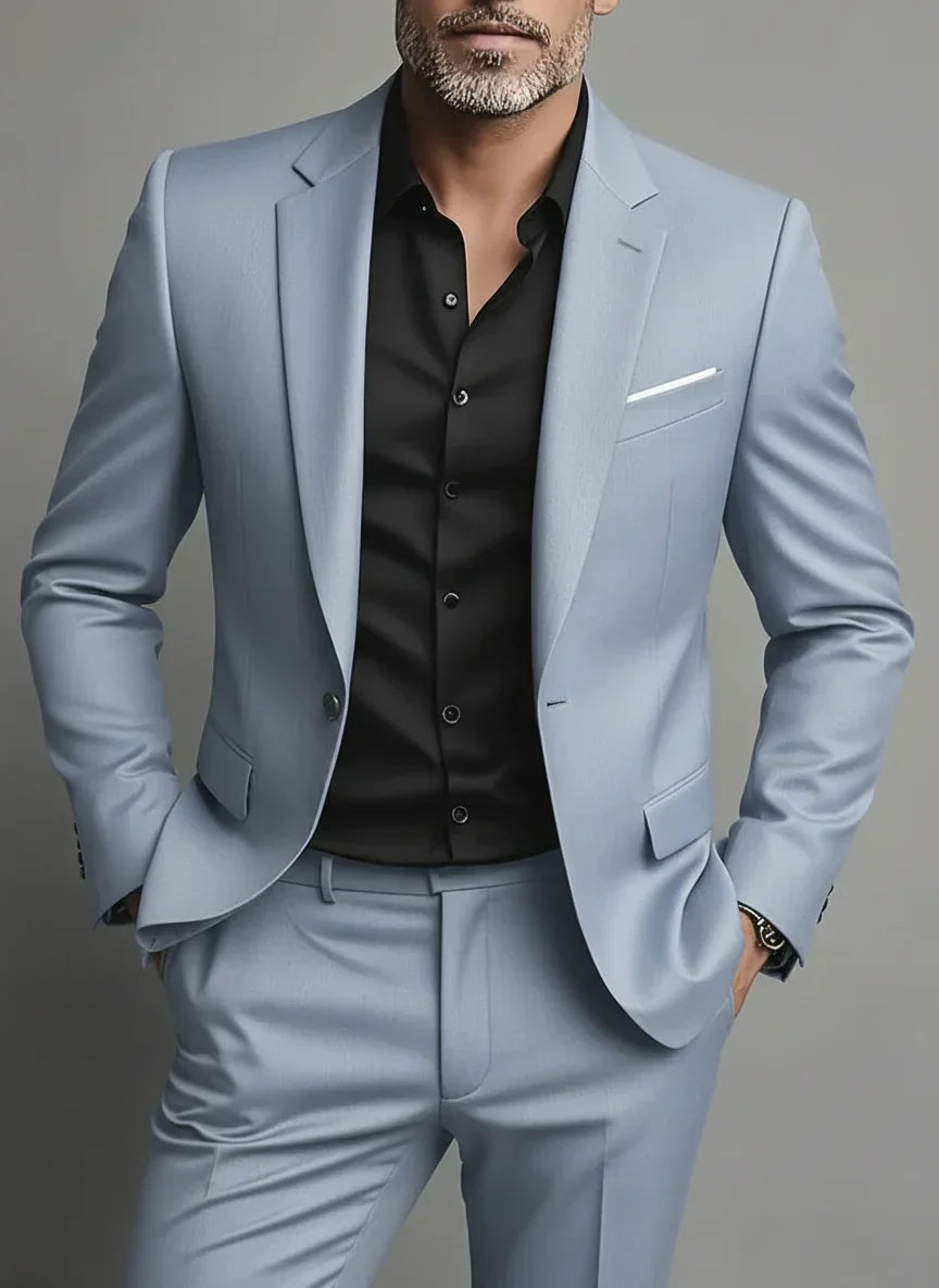 Męski dwuczęściowy garnitur slim fit do pracy i na wieczorowe wyjścia