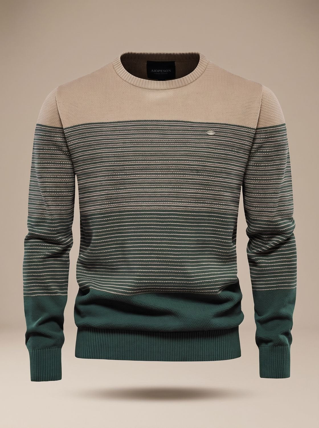 Męski dzianinowy sweter w paski z okrągłym dekoltem typu color block