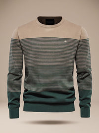 Męski dzianinowy sweter w paski z okrągłym dekoltem typu color block
