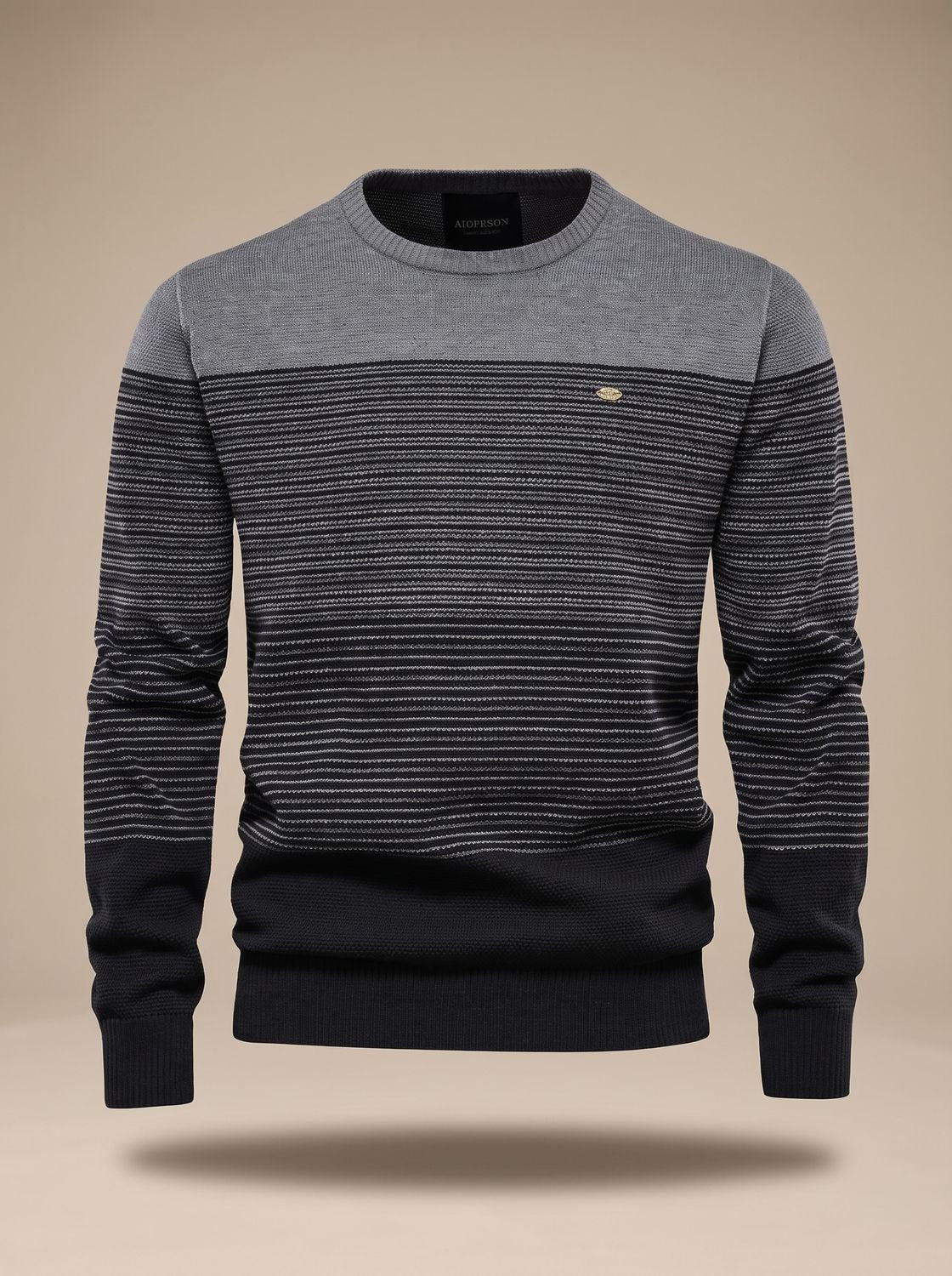 Męski dzianinowy sweter w paski z okrągłym dekoltem typu color block