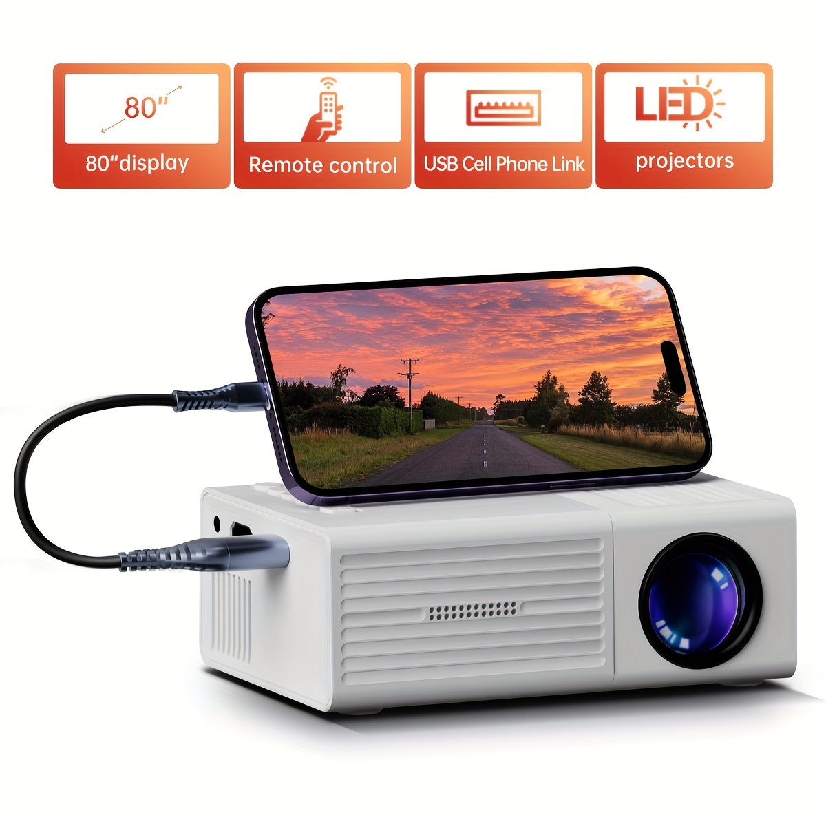 Mini Ultra-Bright Projector 3000 Lumens – Portable, HDTV & USB, Ideal for Home & Outdoor Cinema!