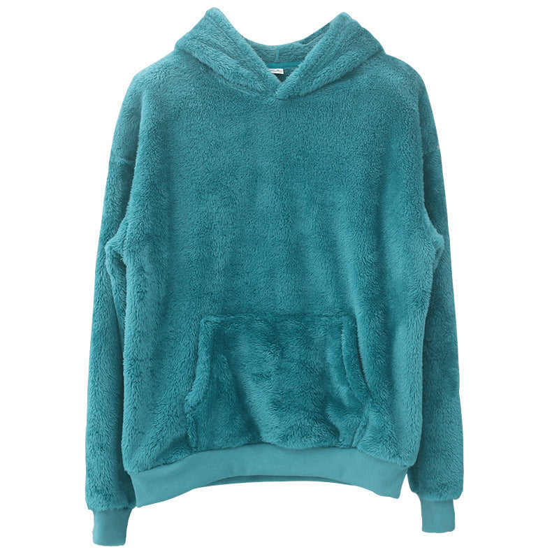 Przytulna bluza z kapturem unisex z polaru teddy o kroju oversize z kieszenią kangurką