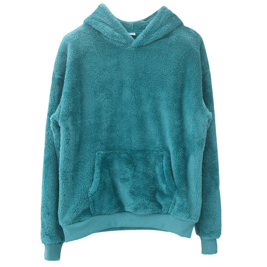 Przytulna bluza z kapturem unisex z polaru teddy o kroju oversize z kieszenią kangurką
