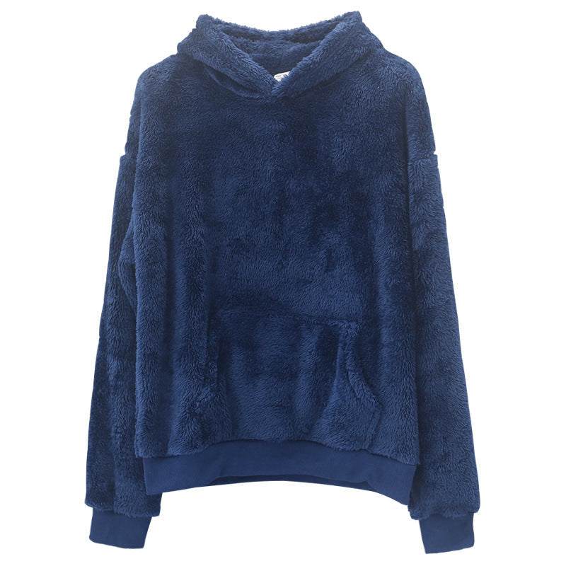 Przytulna bluza z kapturem unisex z polaru teddy o kroju oversize z kieszenią kangurką