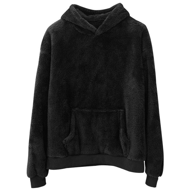 Przytulna bluza z kapturem unisex z polaru teddy o kroju oversize z kieszenią kangurką