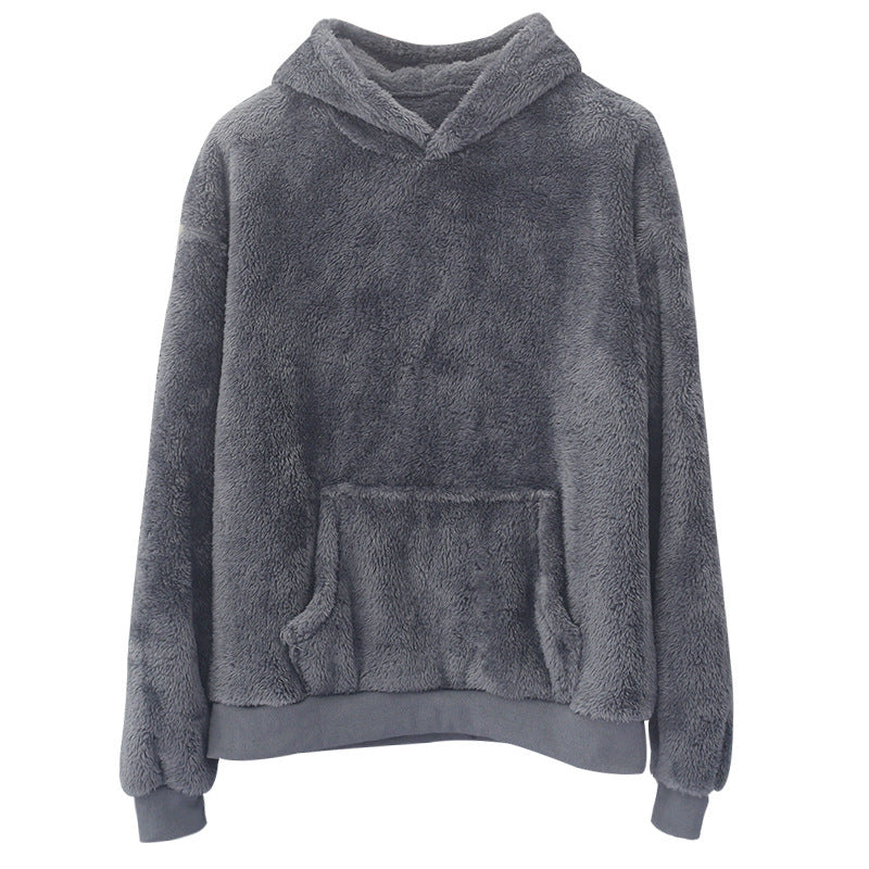 Przytulna bluza z kapturem unisex z polaru teddy o kroju oversize z kieszenią kangurką