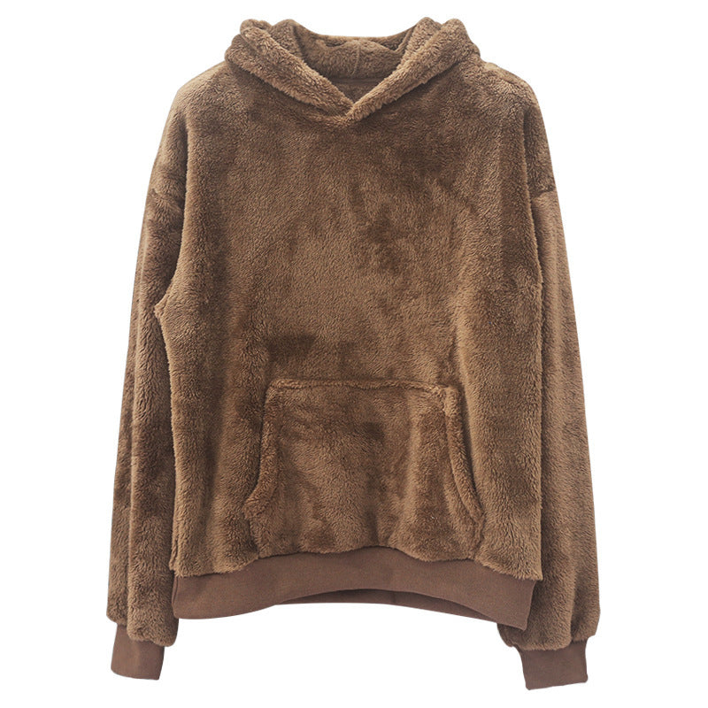 Przytulna bluza z kapturem unisex z polaru teddy o kroju oversize z kieszenią kangurką