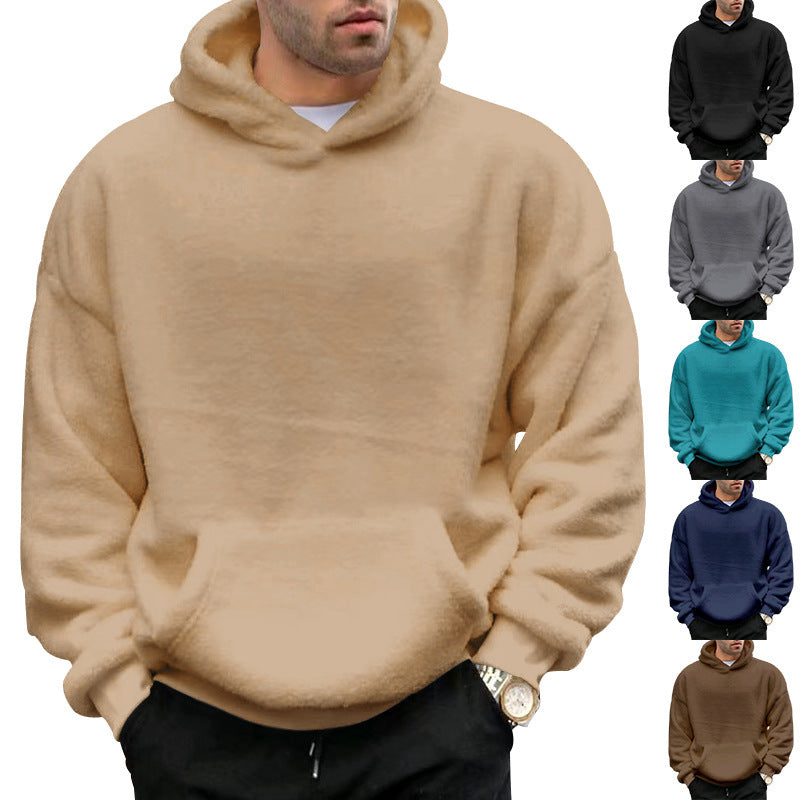 Przytulna bluza z kapturem unisex z polaru teddy o kroju oversize z kieszenią kangurką