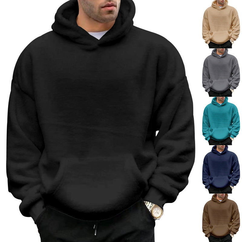Przytulna bluza z kapturem unisex z polaru teddy o kroju oversize z kieszenią kangurką