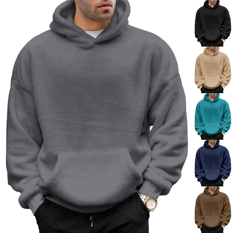 Przytulna bluza z kapturem unisex z polaru teddy o kroju oversize z kieszenią kangurką