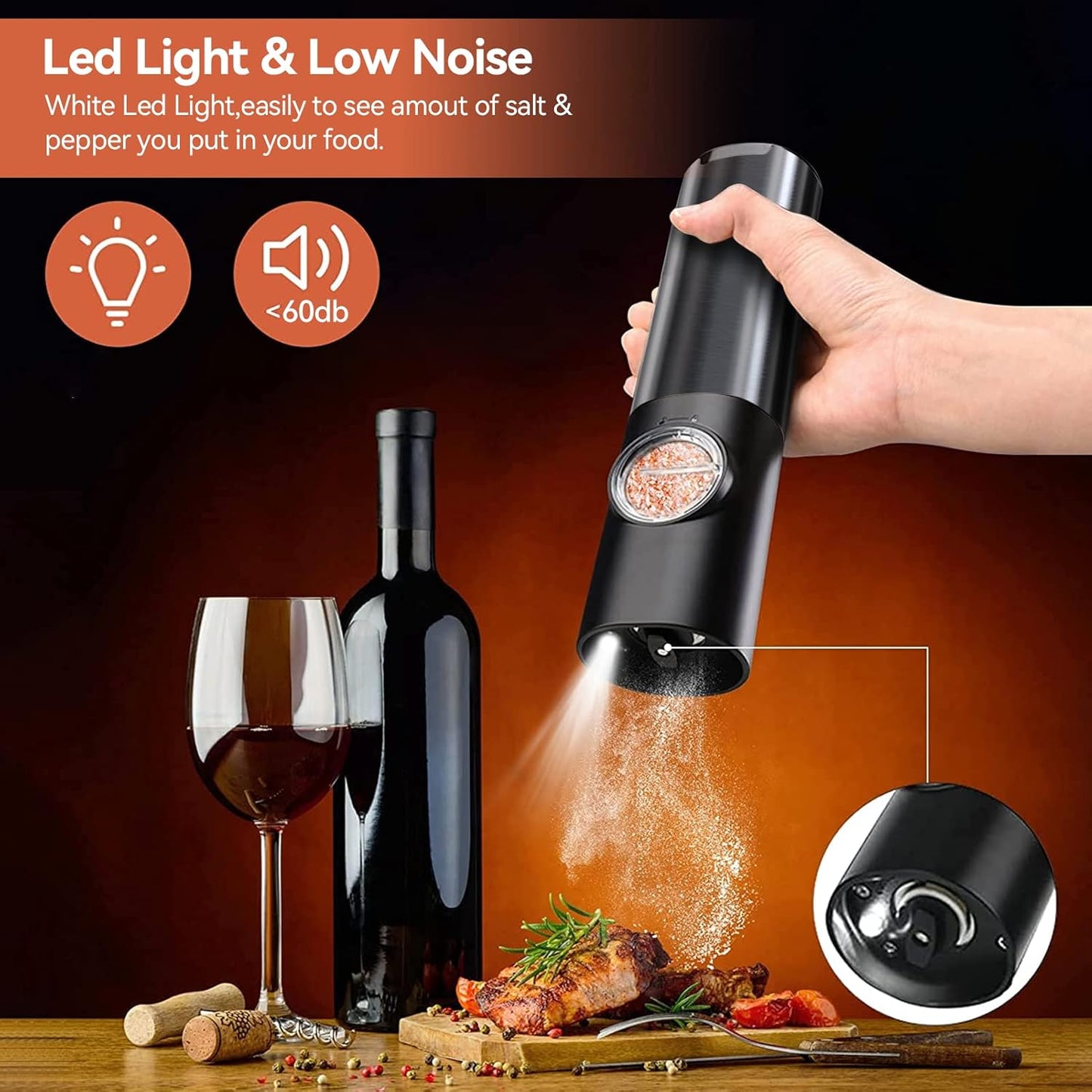 Rechargeable Electric Salt and Pepper Mill Set
