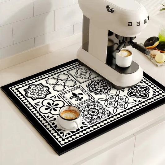 Retro Tile Design Absorbent Coffee Mat