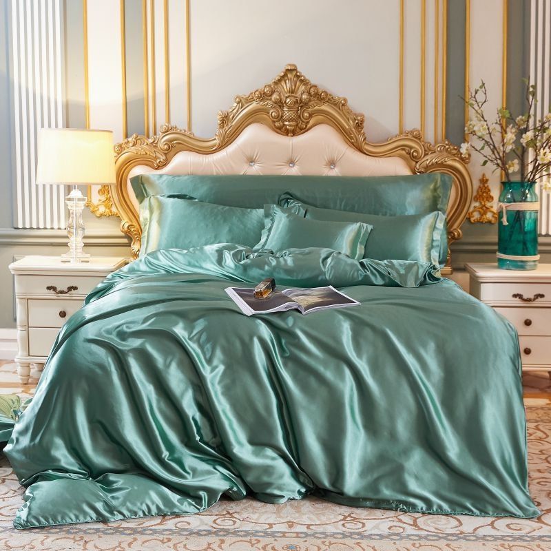 Set (4 pieces) Silk/Satin Bedding Duvet Cover - 2x Pillowcases - Sheet