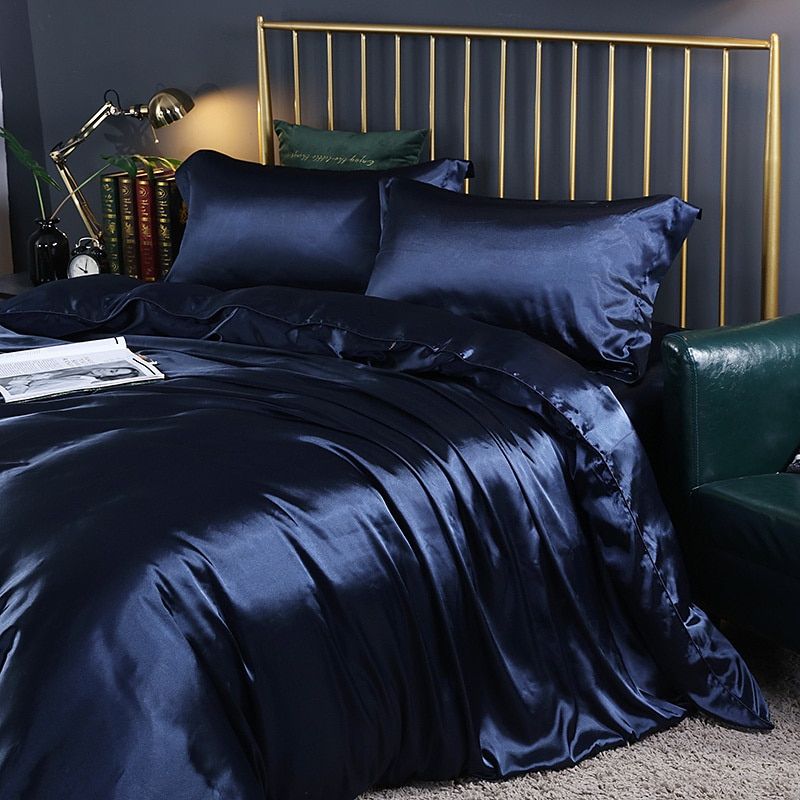 Set (4 pieces) Silk/Satin Bedding Duvet Cover - 2x Pillowcases - Sheet