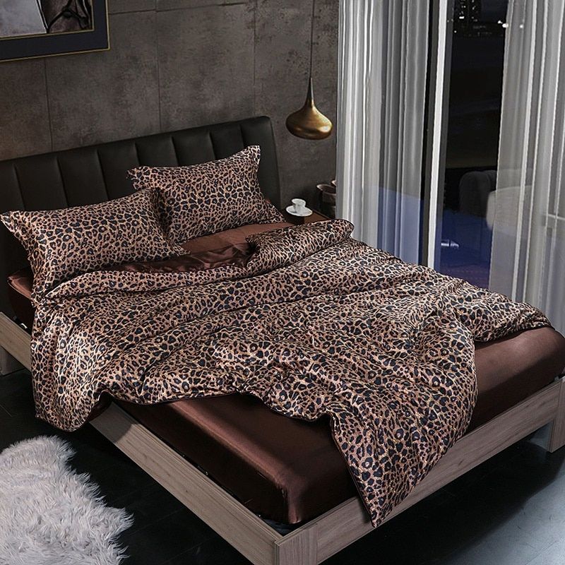 Set (4 pieces) Silk/Satin Bedding Duvet Cover - 2x Pillowcases - Sheet