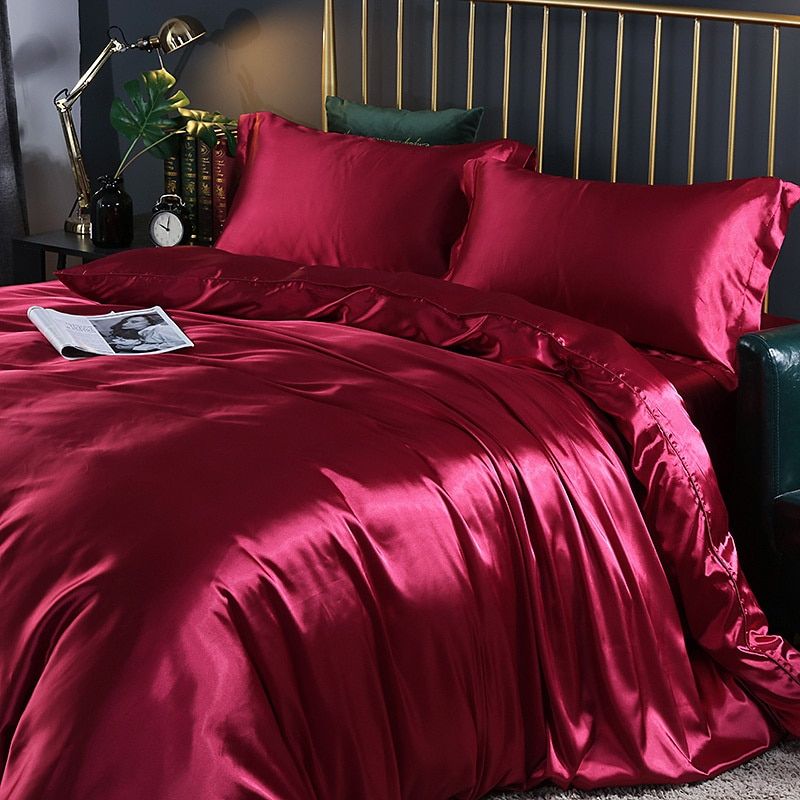 Set (4 pieces) Silk/Satin Bedding Duvet Cover - 2x Pillowcases - Sheet