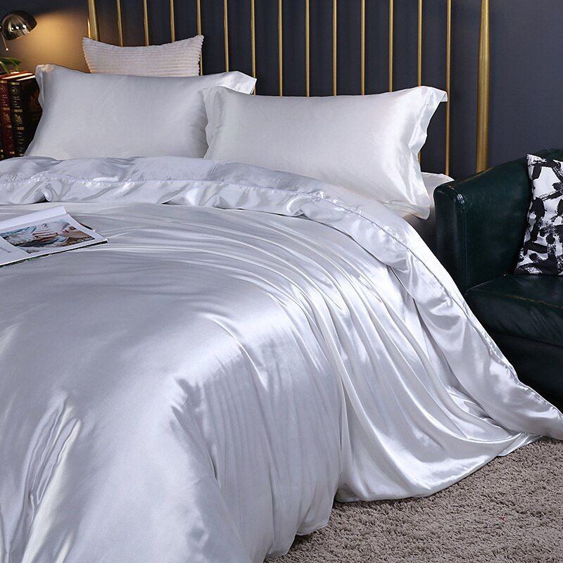 Set (4 pieces) Silk/Satin Bedding Duvet Cover - 2x Pillowcases - Sheet